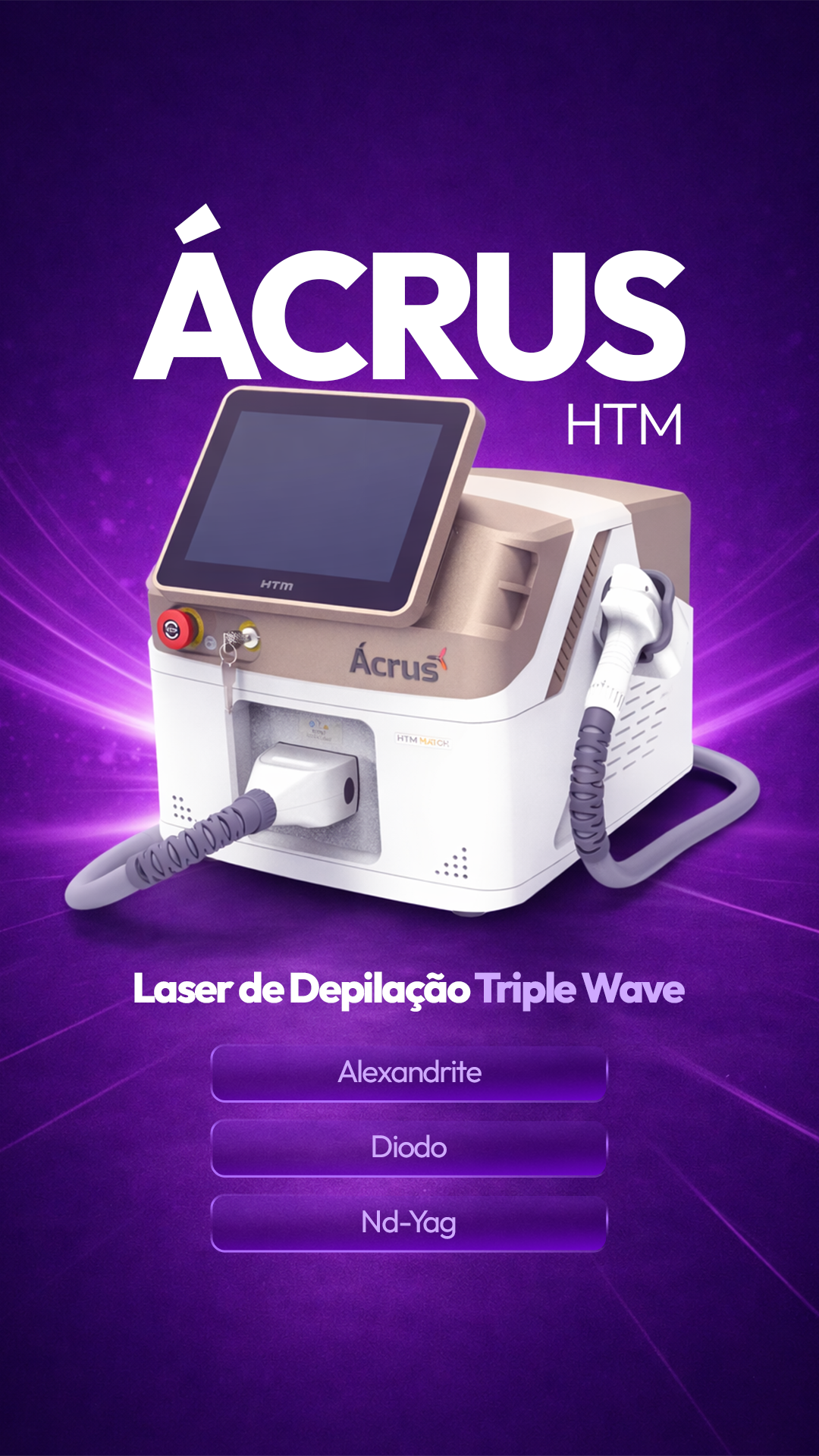 Equipamento Ácrus para estética profissional, utilizado em tratamentos faciais e corporais com tecnologia moderna.