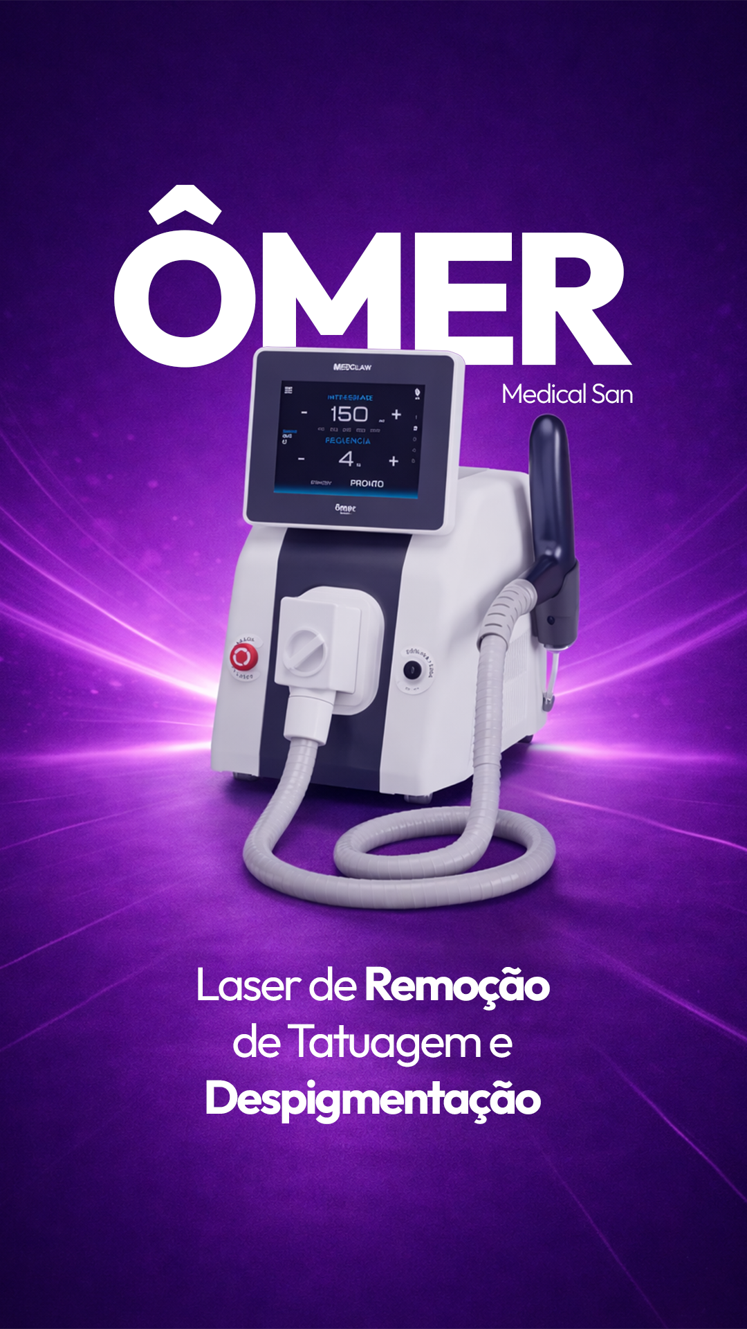 Equipamento Ômer para estética avançada, indicado para tratamentos corporais e faciais com alta performance.
